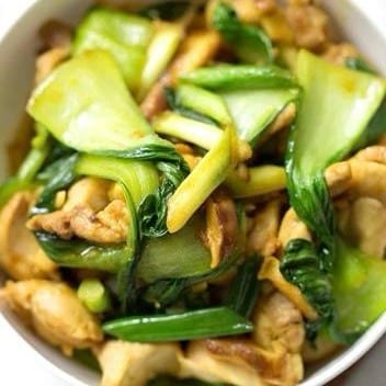 Cải Shanghai Tips Xào Gà- Shanghai From the East with Chicken.