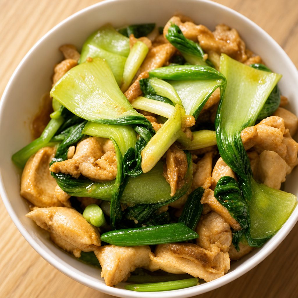 Cải Shanghai Tips Xào Gà- Shanghai From the East with Chicken.