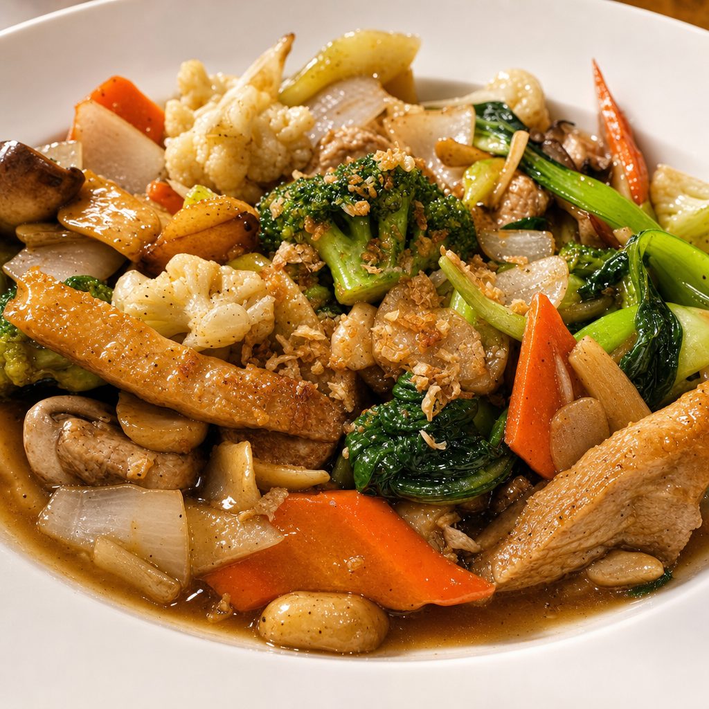 Rau Thập Cẩm Xào Bò - Harvesting Vegetarian (with Beef).