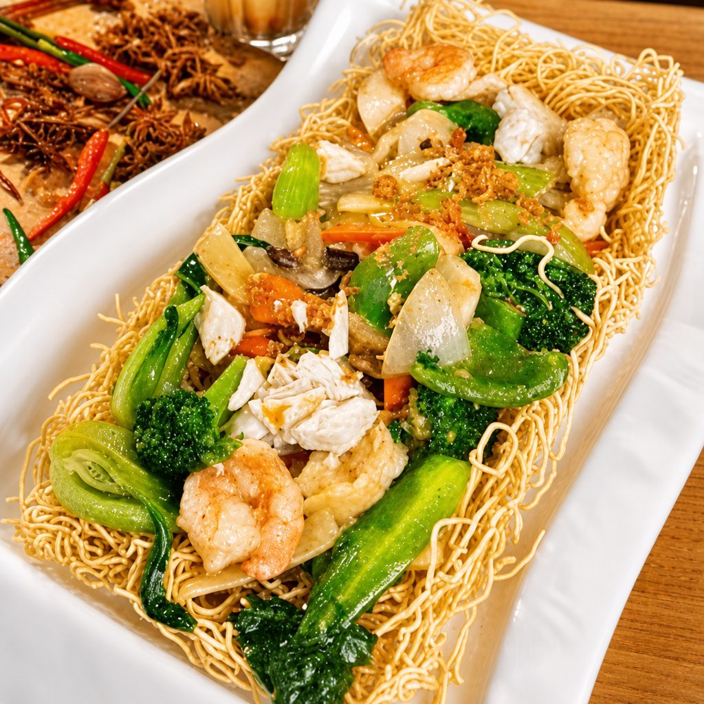 Mì Xào Giòn Đồ Biển - Gift From the Sea on a Haystack.